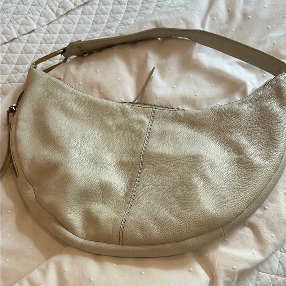 Cream Leather Hobo Bag with Crescent Silhouette - Picture 5 of 5